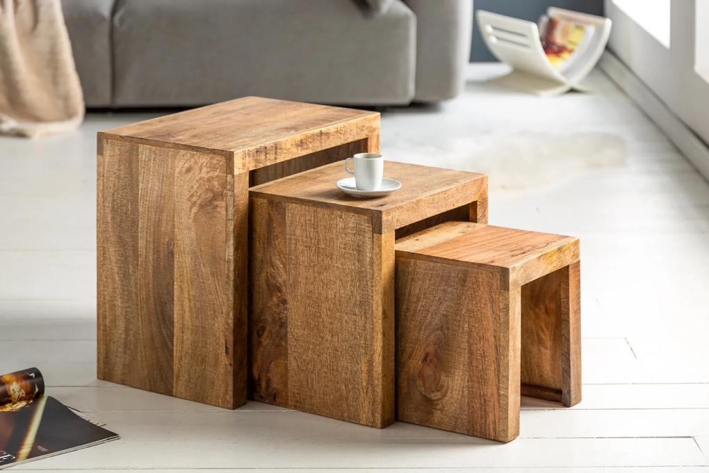 Drevený odkladací stolík Mango natur - set 3 ks