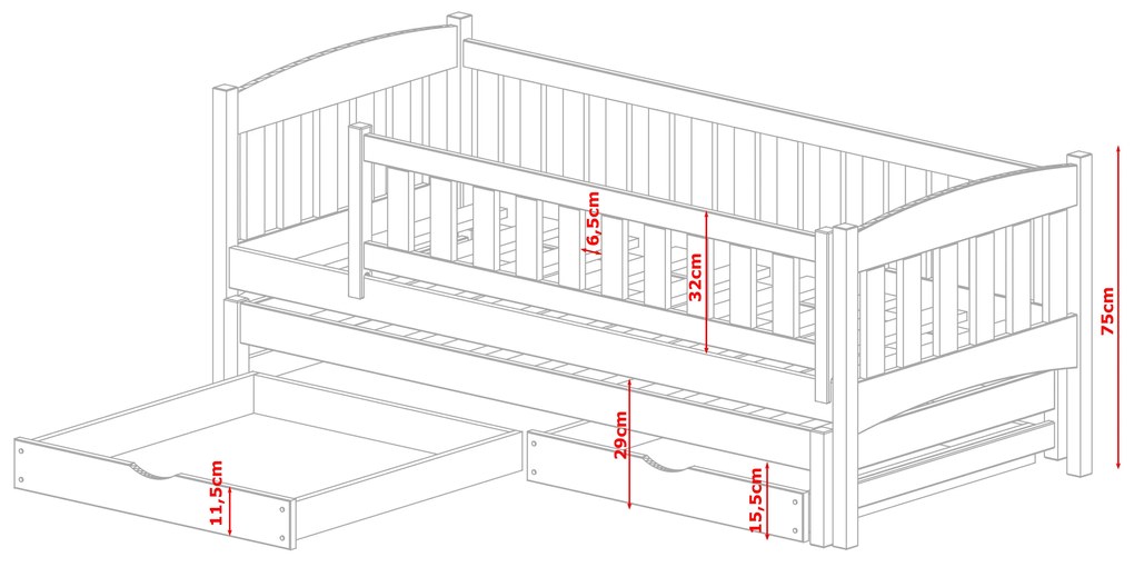 Detská posteľ 80 x 180 cm Amalia (s roštom a úl. priestorom) (borovica). Vlastná spoľahlivá doprava až k Vám domov. 1012988