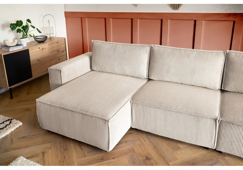 Krémovobiela menčestrová rohová pohovka (pravý roh/do tvaru "U") Nihad modular – Bobochic Paris