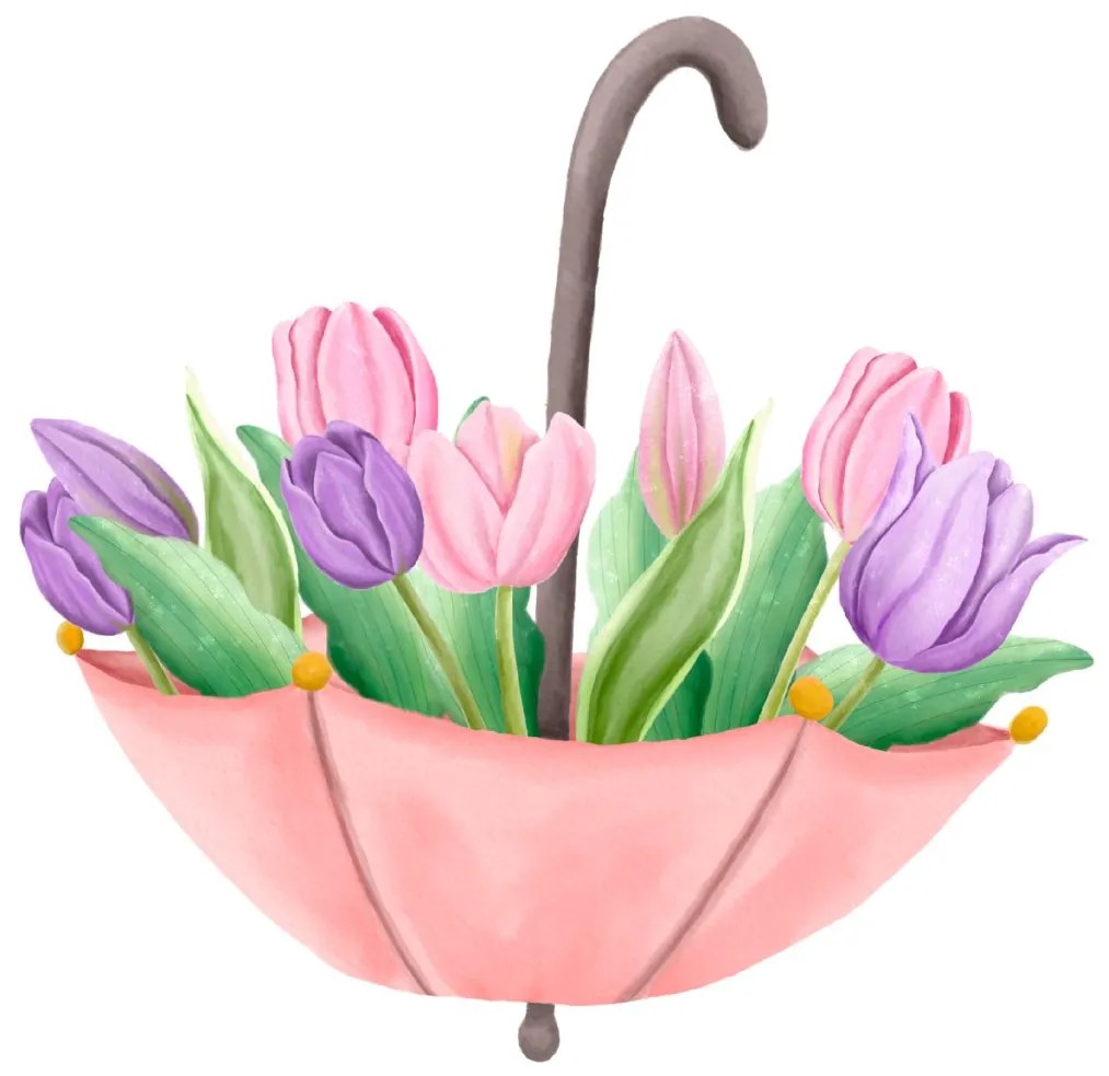 PIPPER. Textilná nálepka na stenu "Dáždnik s tulipánmi"