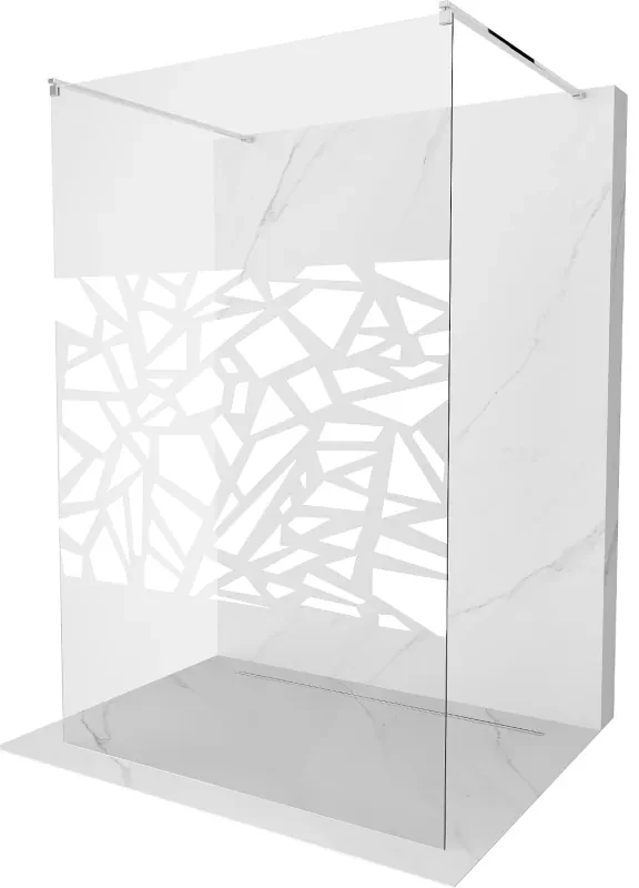 Mexen Kioto, priechodná sprchová zástena 110 x 200 cm, 8mm sklo číre/biely vzor, 2x chrómová stabilizačná rozpera, 800-110-002-01-85