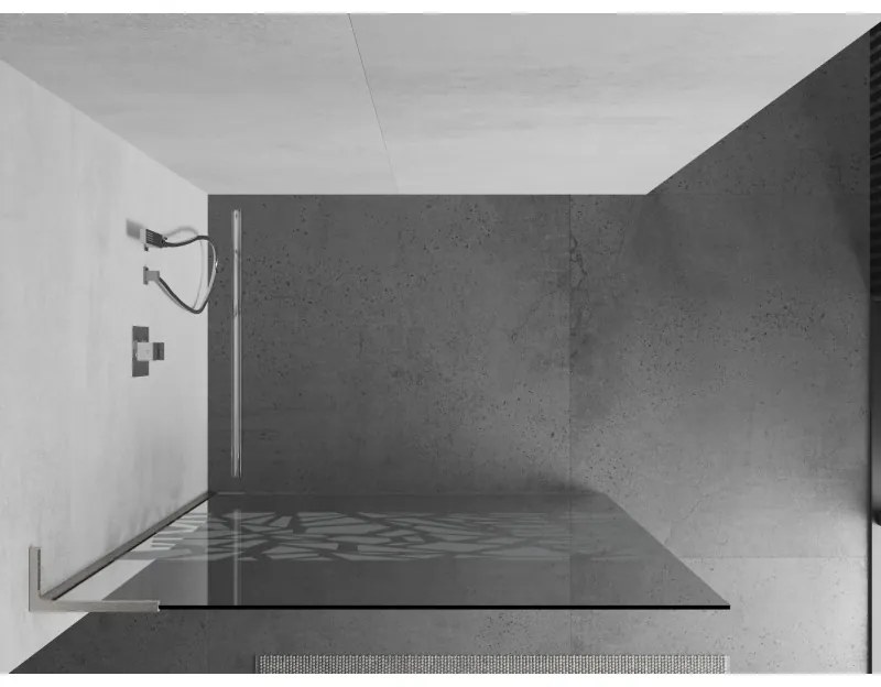 Mexen Kioto L, sprchová zástena Walk-In 100 x 200 cm, 8mm číre sklo biely vzor, brúsená oceľ profil, 800-100-103-97-85