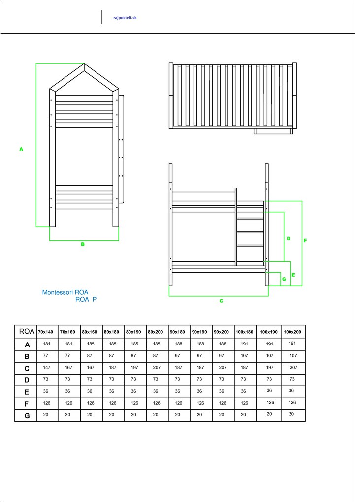Raj posteli Poschodová posteľ MONTESSORI ROA