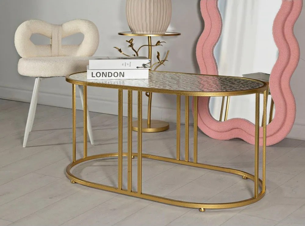 Biely/v zlatej farbe konferenčný stolík so sklenenou doskou 50x90 cm Antalia – Mauro Ferretti