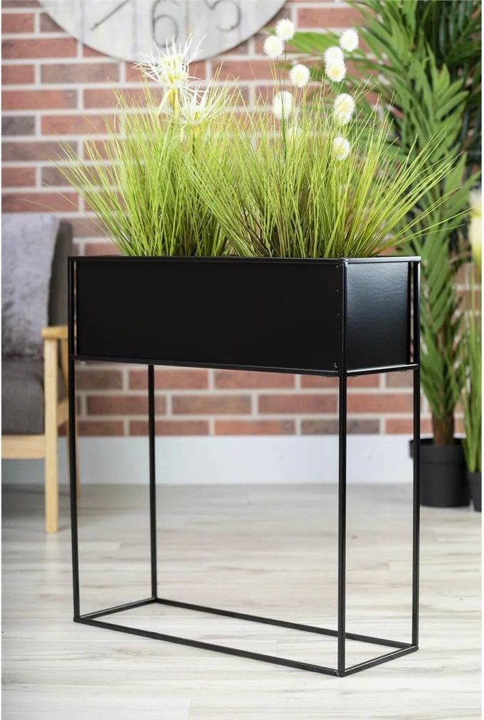 KOVOVÝ KVETINÁČ SO STOJANOM RECT 70X24X64 CM ČIERNA