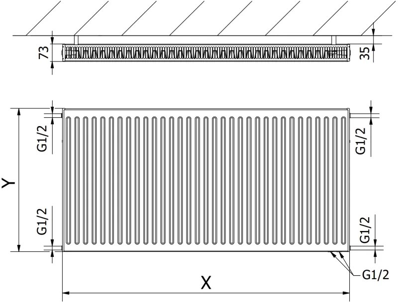 Mexen, Panelový radiátor Mexen CV21 600 x 2000 mm, spodné pripojenie, 2564 W, biely - W621-060-200-00