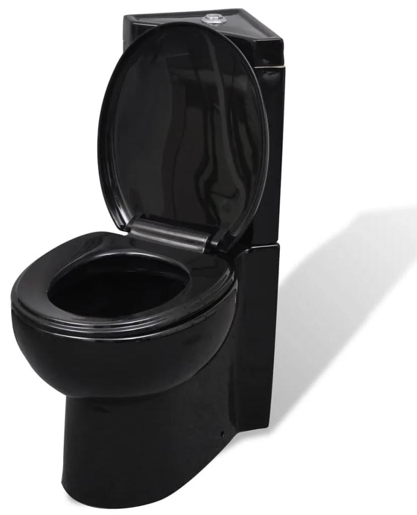 vidaXL Čierna keramická rohová toaleta WC