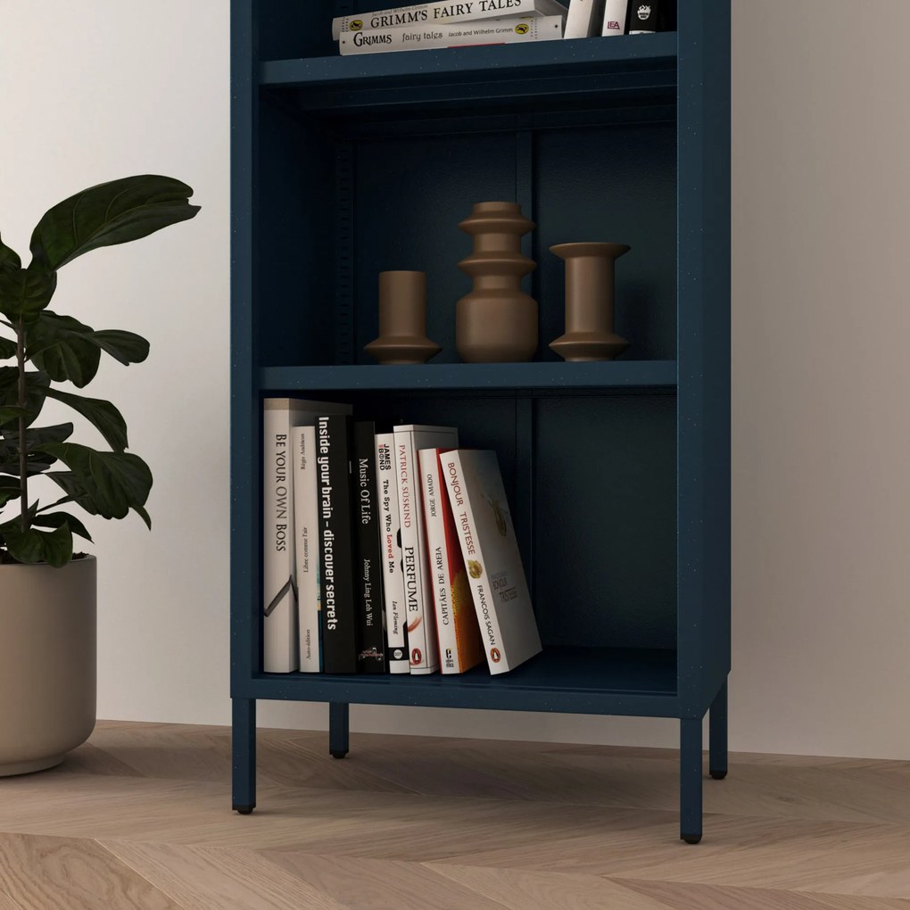 Regál plytký otvorený na knihy na nožičkách tmavomodrý, 500x1800x350 mm: MARIO Modern