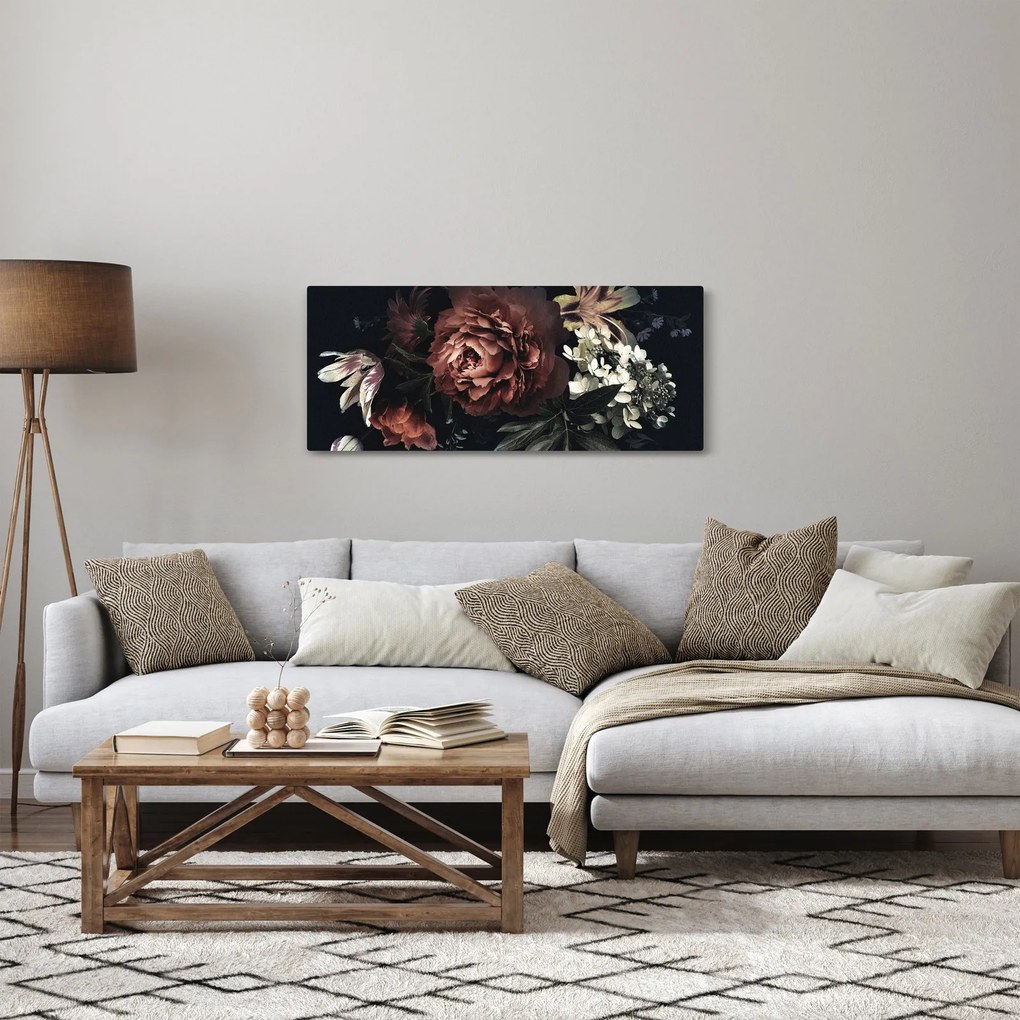 Obraz - Temné kvety (120x50 cm)