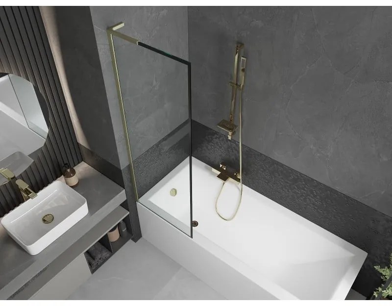 Mexen Next L, 1-krídlová vaňová zástena 60 x 150 cm, 6mm číre sklo-čierny vzor, zlatý matný profil, 895-060-000-03-70-55