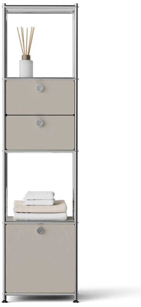 Kovový regál »CN3 Slim Line« s 2 pohyblivými zásuvkami a 1 pohyblivými výklopnými dvierkami, svetlosivý