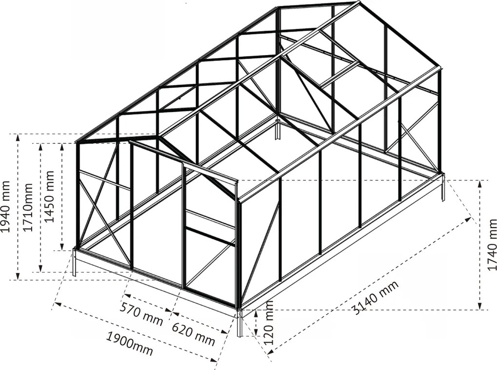 Skleník so základňou BestBerg BBGH‑1006B / 5,95 m² / 313 × 190 × 194 cm / čierna