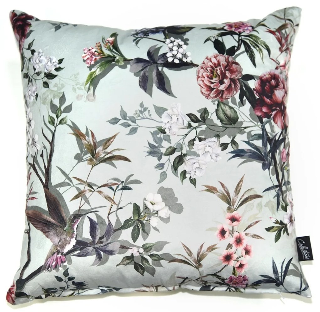 Zelený zamatový vankúš s kvetmi Luisa rozo- 45 * 45cm