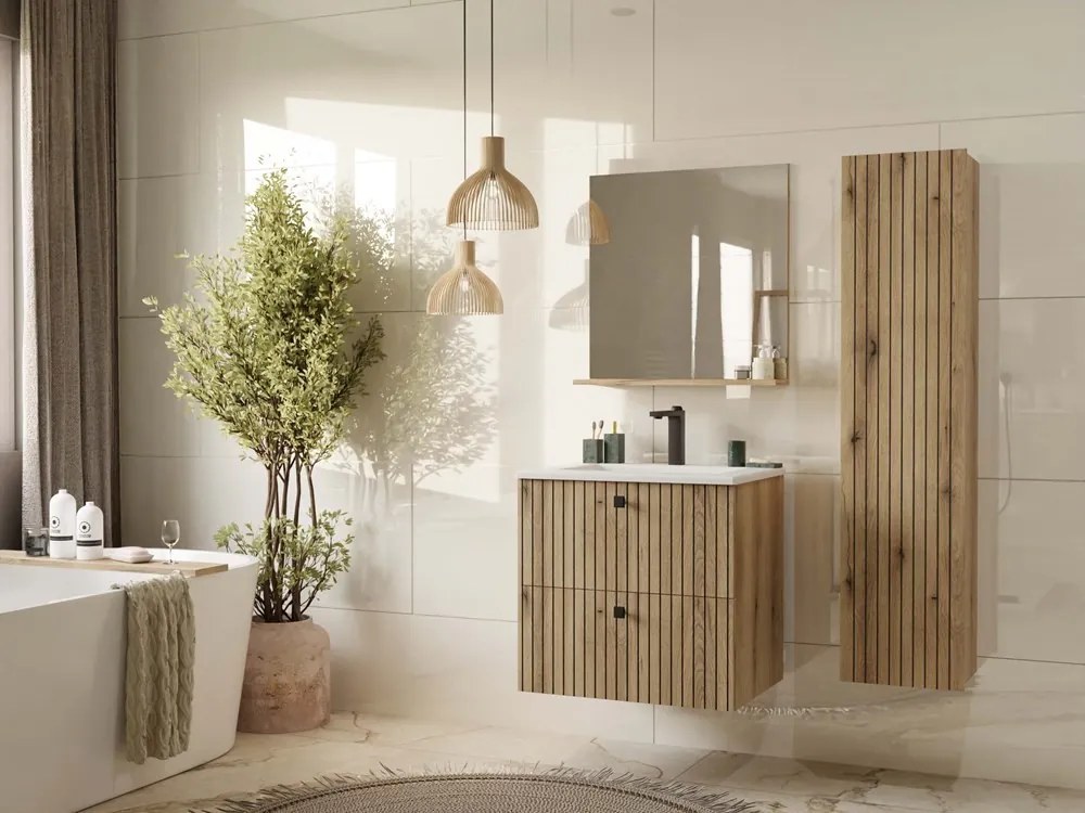 Kúpeľňové zrkadlo s poličkou Voke 60 cm dub evoke