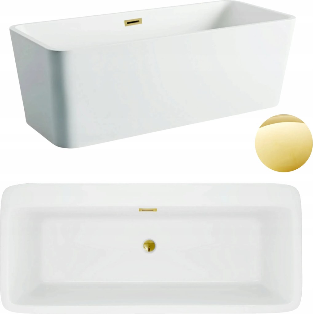 Aquauno Voľne Stojaca Vaňa 170 x 80 cm Zlatá Zrkadlová Zátka A Prepad