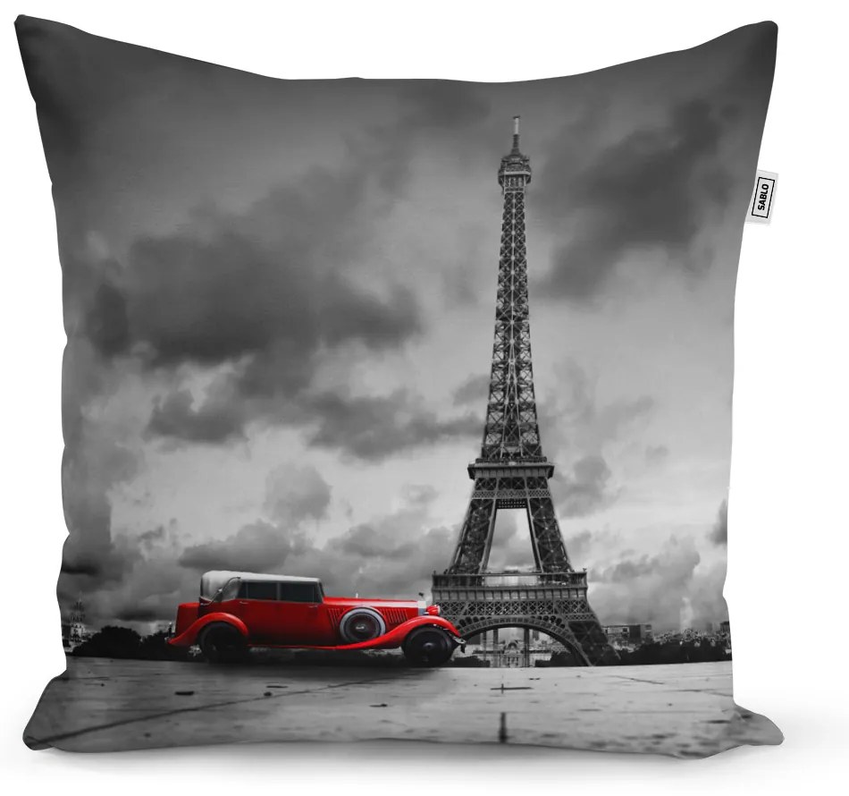 Sablio Vankúš Eiffelová veža a červené auto - 60x60 cm
