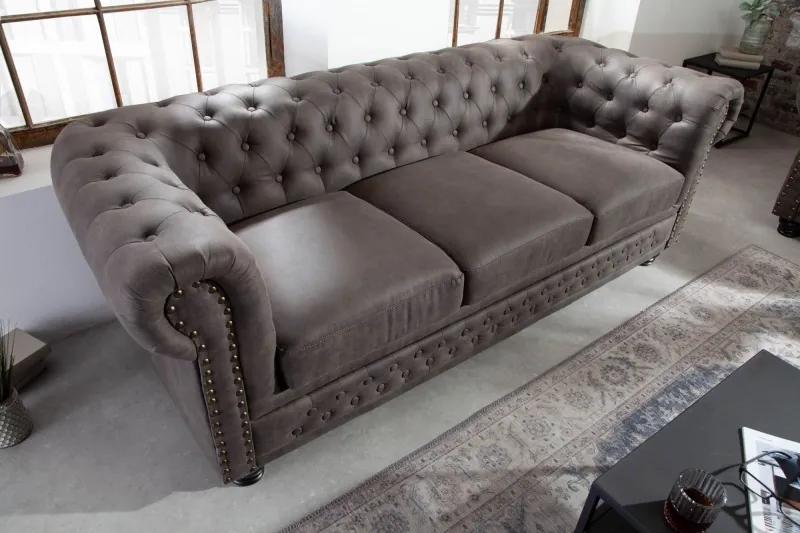 (2909) INGLESE Chesterfield trojsed vintage sivá/taupe
