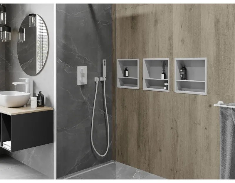 Mexen X-Wall-R, polička na zapustenie na obklad s golierom 30 x 30 cm, biela, 1920303010S