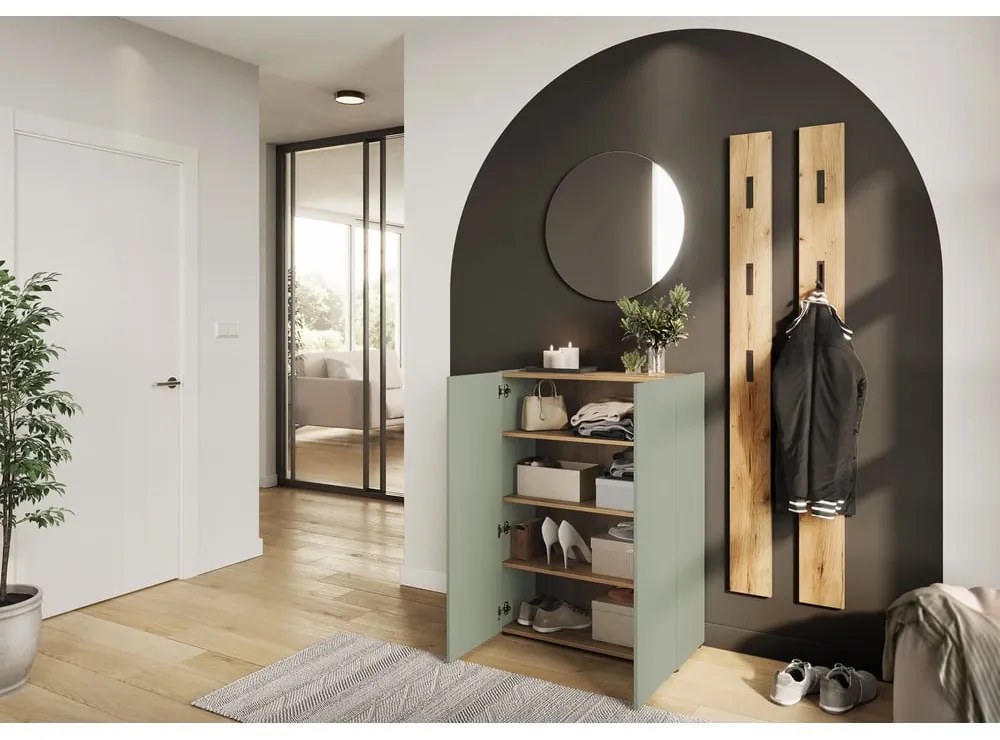 Svetlozelená predsieňová zostava v dekore duba 74x200x33 cm Alviano – Germania