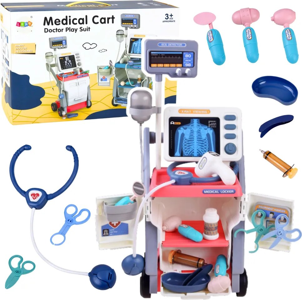 LEAN Toys Súprava malého lekára Lekársky vozík RTG EKG svetlá Ružová 16 el.