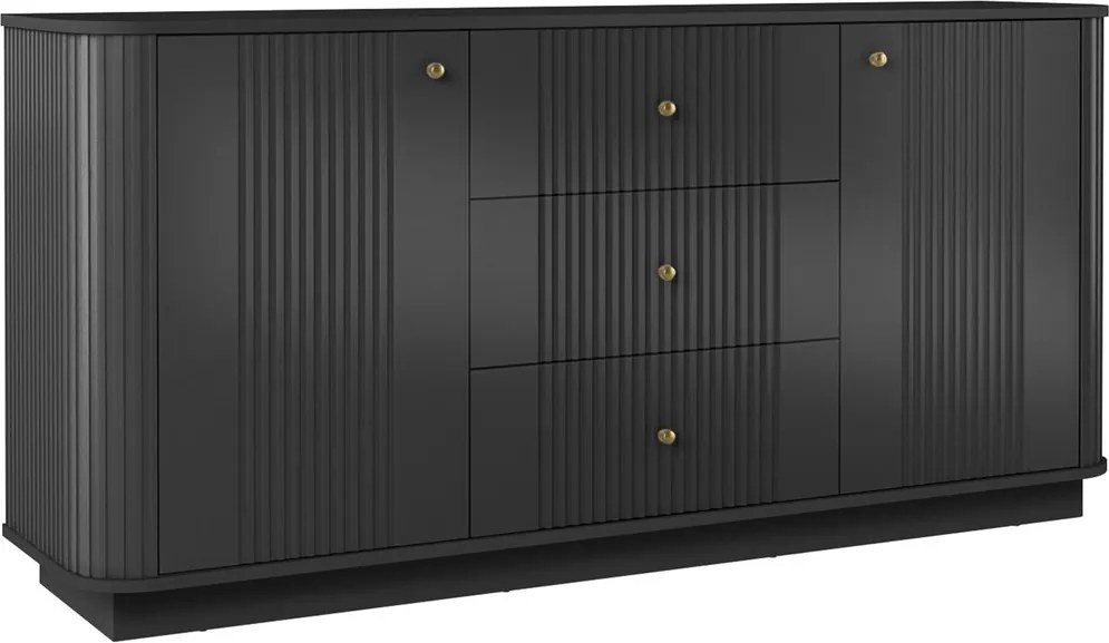 Komoda so zásuvkami Vesper 160 cm - čierna / zlaté úchytky