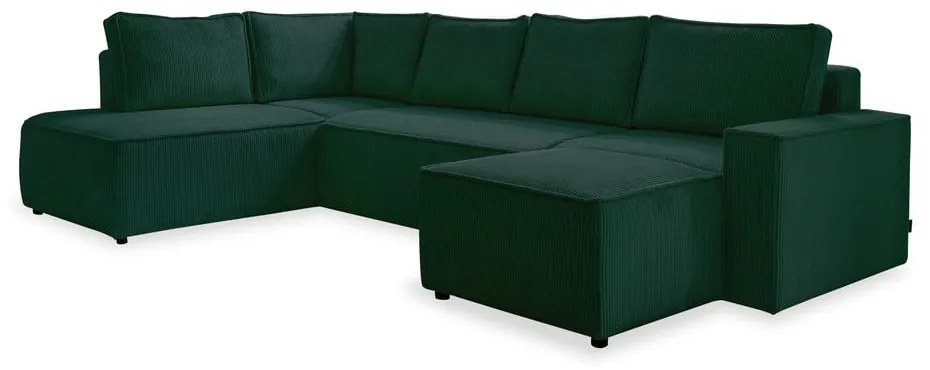 Tmavozelená menčestrová rozkladacia rohová pohovka (ľavý roh/do tvaru "U") Brave Dave – Miuform