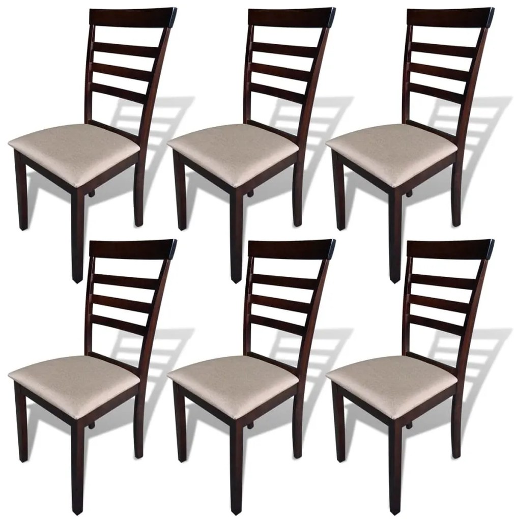 vidaXL Jedálenské stoličky 6 ks, hnedo krémové, drevený masív a látka