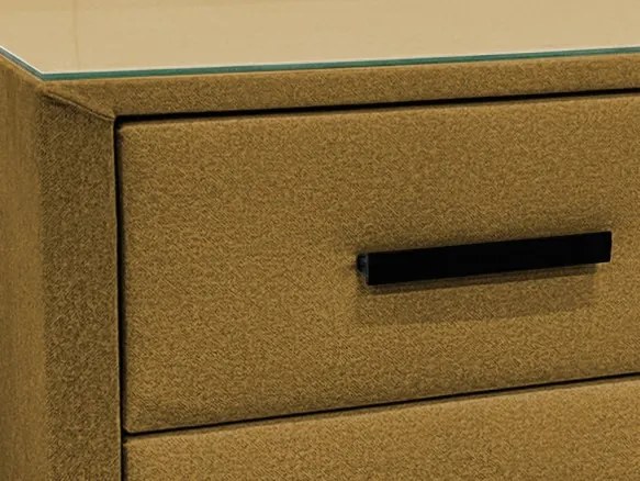 Nočný stolík s 2 zásuvkami Joy, horčicovo žltá látka