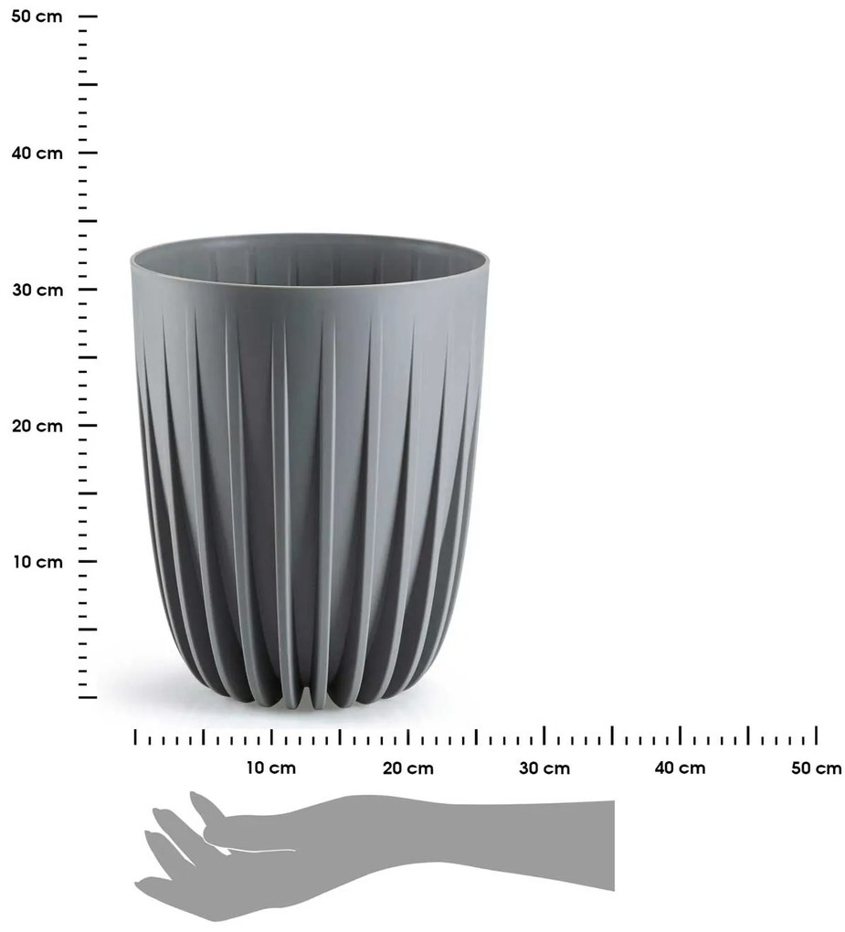 PLASTOVÝ KVETINÁČ STRIPPED 25X30 CM SIVÁ