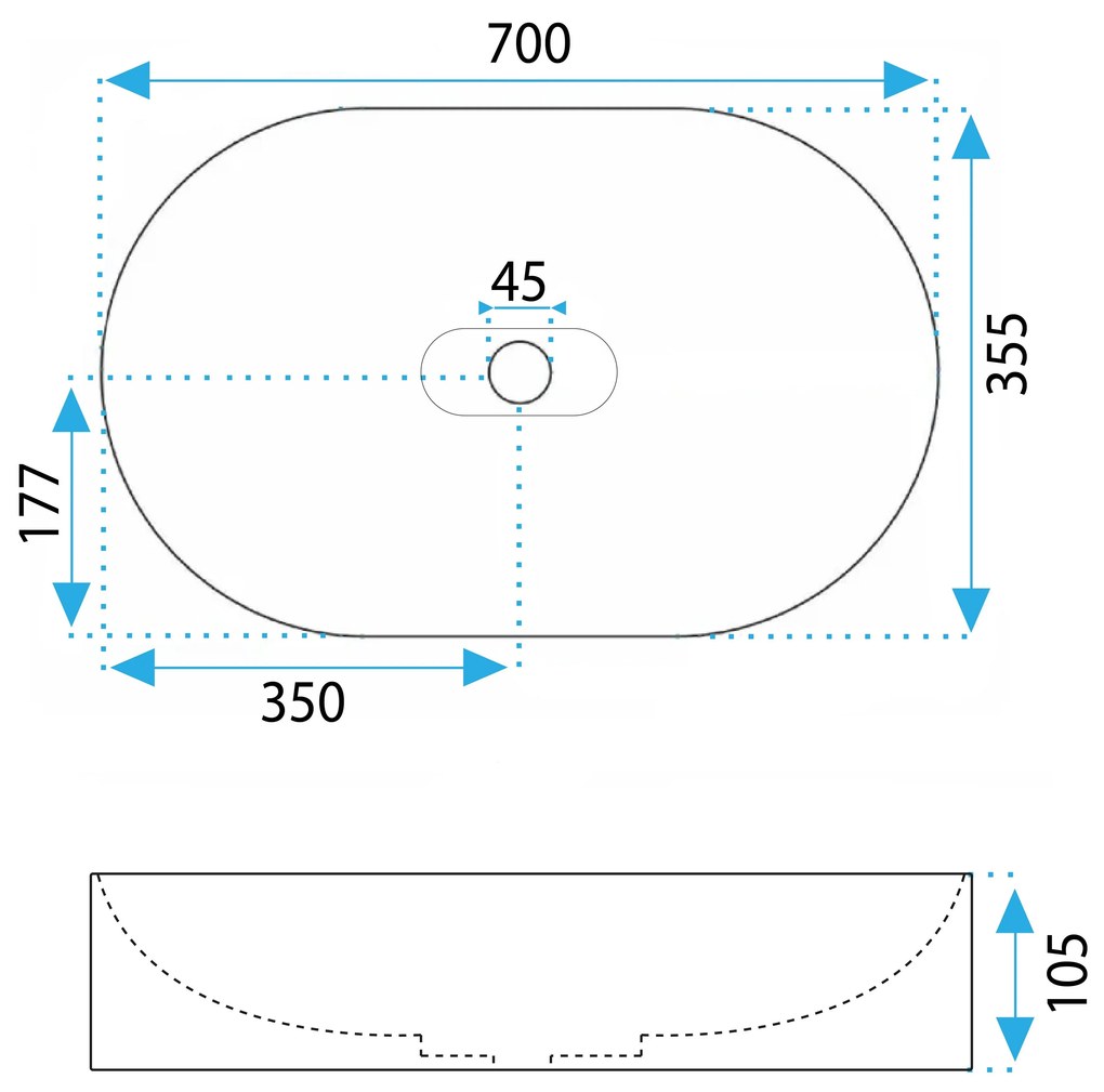 Rea Iris, umývadlo na dosku z konglomerátu 700x355x105 mm, šedá matná, REA-U4306