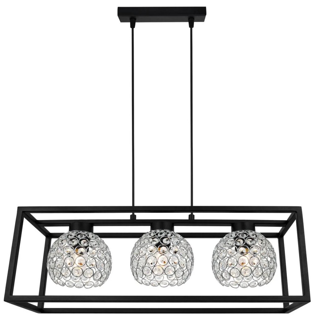 Závesné svietidlo Crystal Cage, 3x strieborné krištáľové tienidlo v kovovom ráme