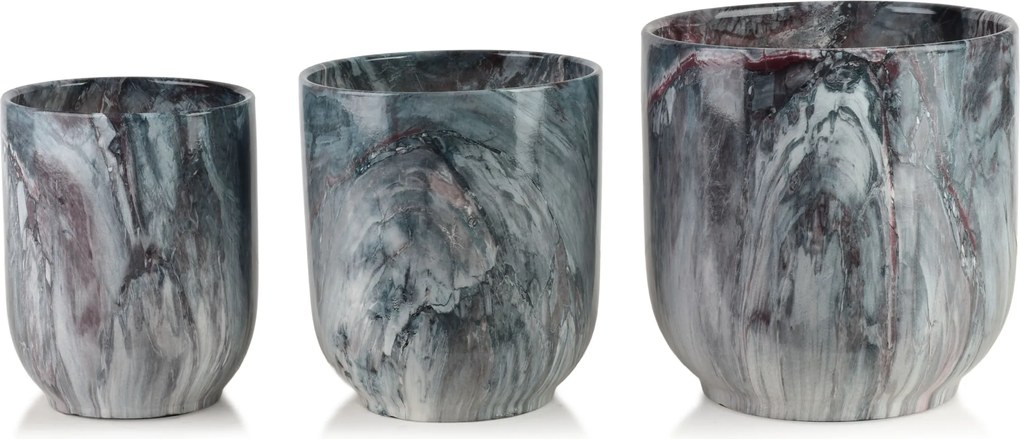 Sada 3 ks keramických květináčů NEVA MARBLE V modrá/šedá