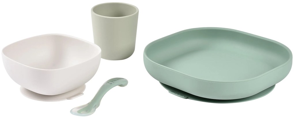 Jedálenská sada silikónová 4-dielna Sage Green