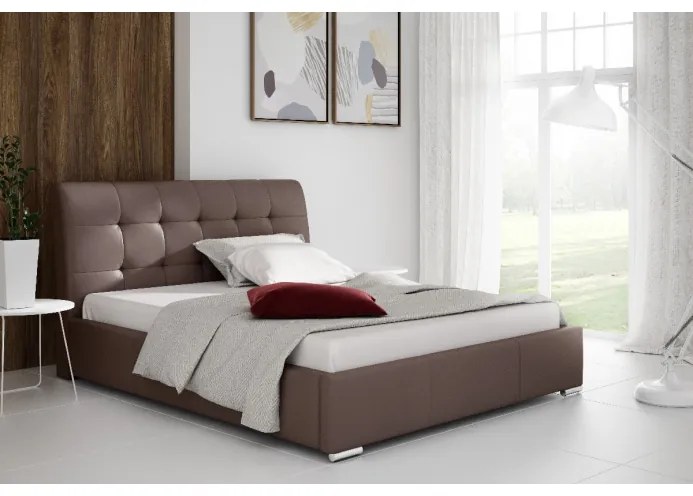 Moderná čalúnená posteľ Evelyn s úložným priestororm hnedá eko koža 200 x 200