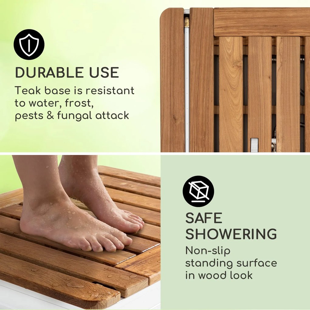 Blumfeldt Sumatra Teak Square, záhradná sprcha, hliník, tíkové drevo, rukoväť