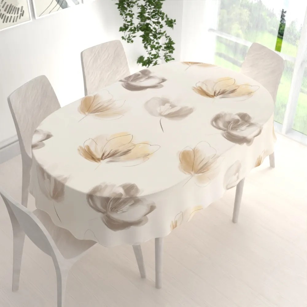 Biante Dekoračný oválny obrus PM-109 Akvarelové tulipány na krémovom 120x200 cm