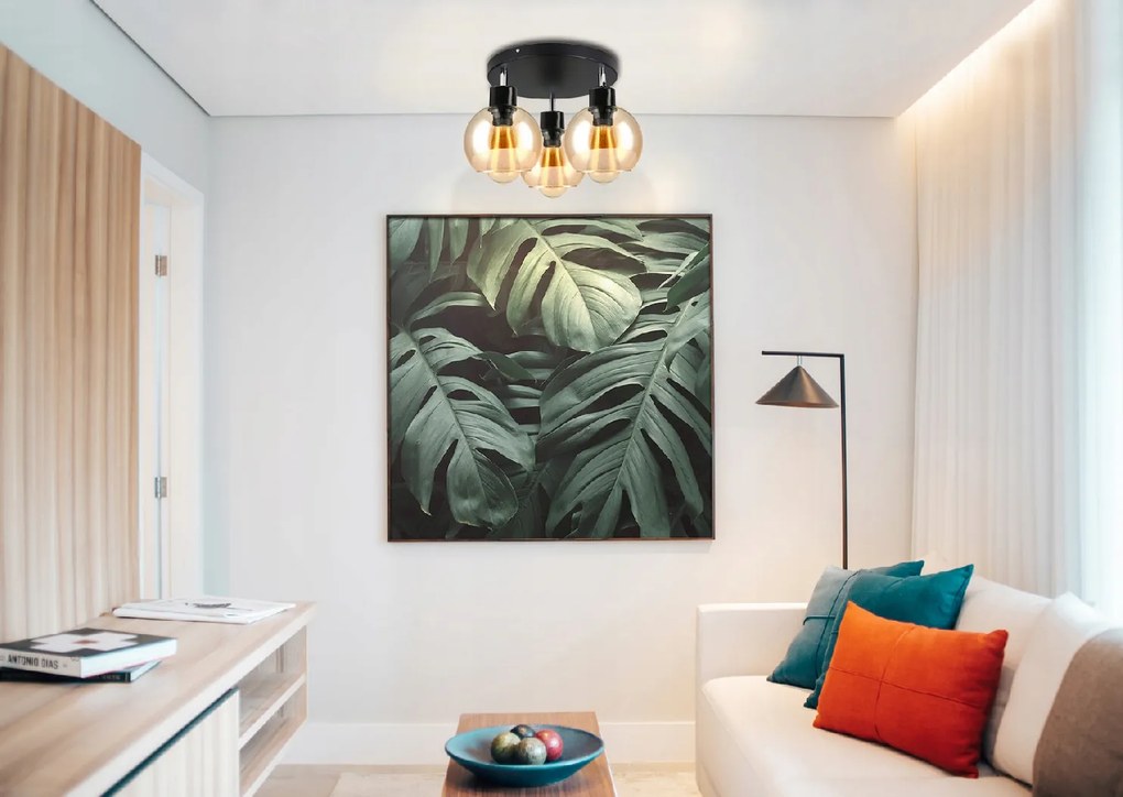 BERGE Sklenená LED stropná lampa 3xE27 - jantárová farba