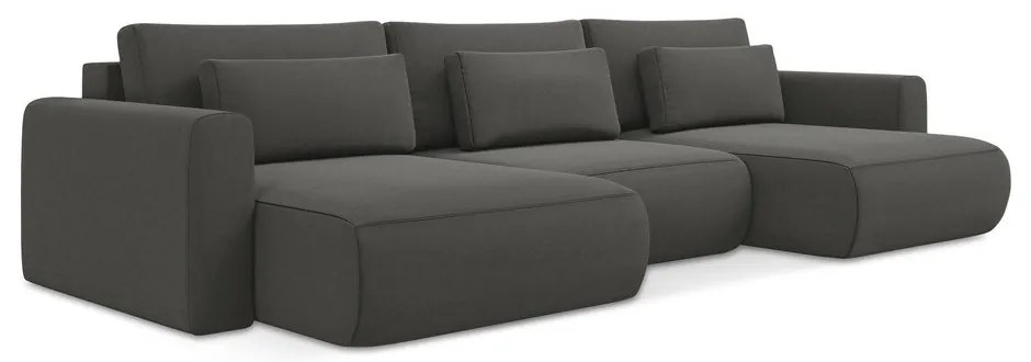 Tmavosivá zamatová rozkladacia/s úložným priestorom rohová pohovka (do tvaru "U") Kapua – Makamii