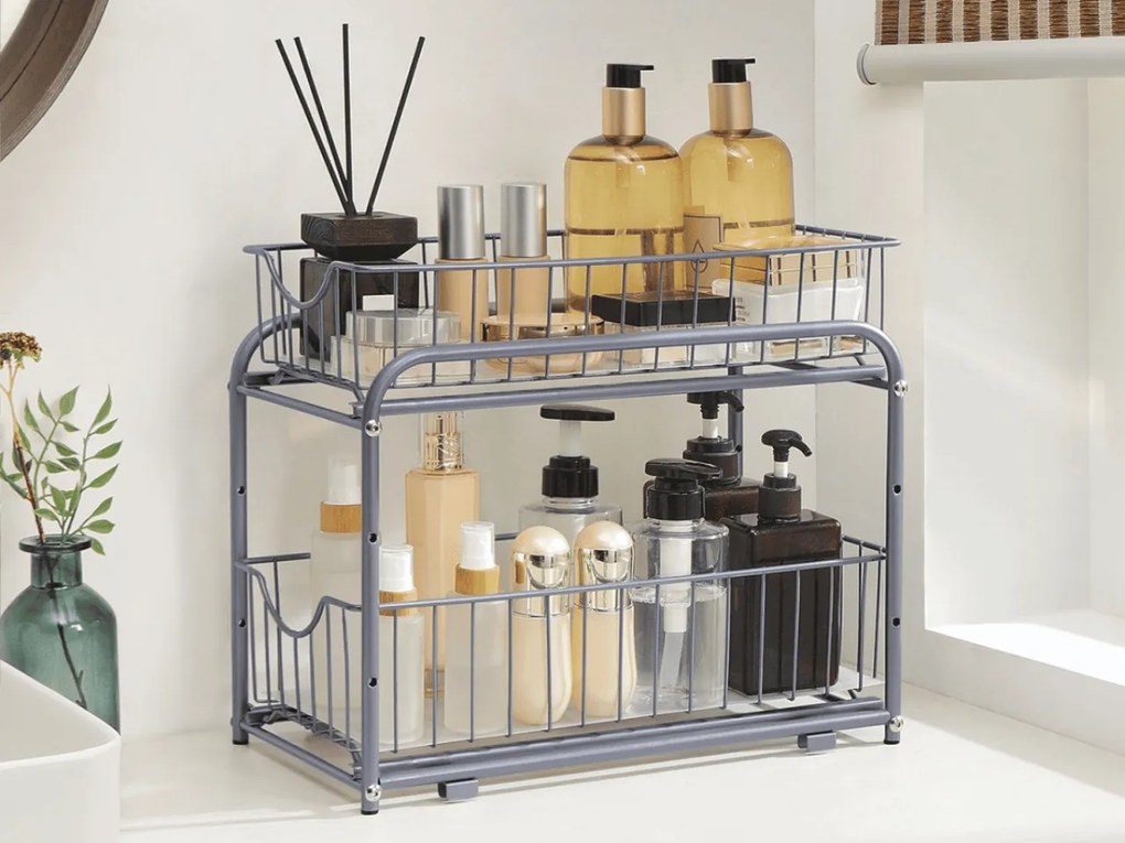 Organizér s výsuvnými košmi SOLIDO stohovateľný, sivý