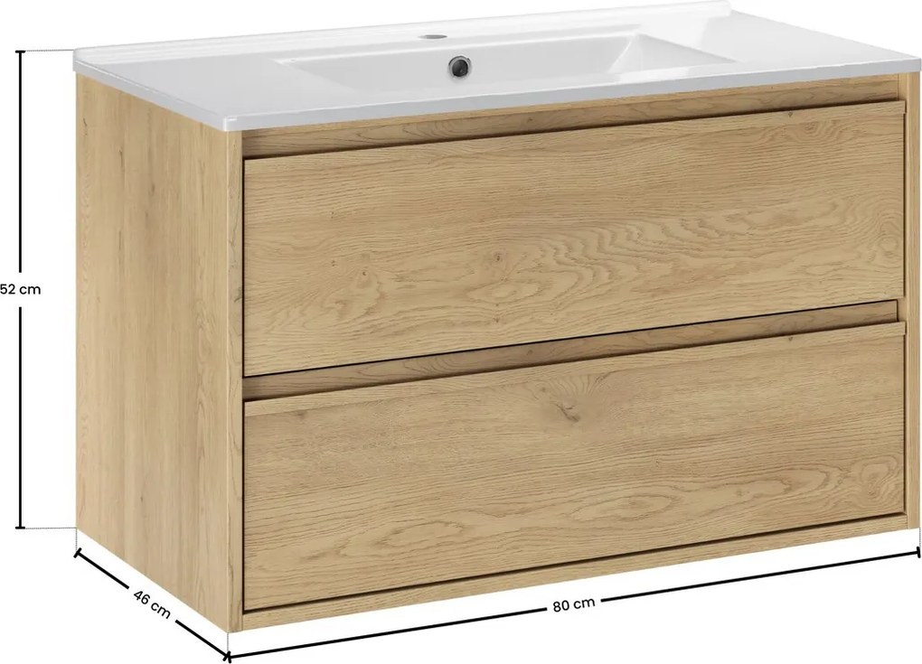 Závěsná skříňka Viola Lava se zápustným umyvadlem 80 cm dub cremona