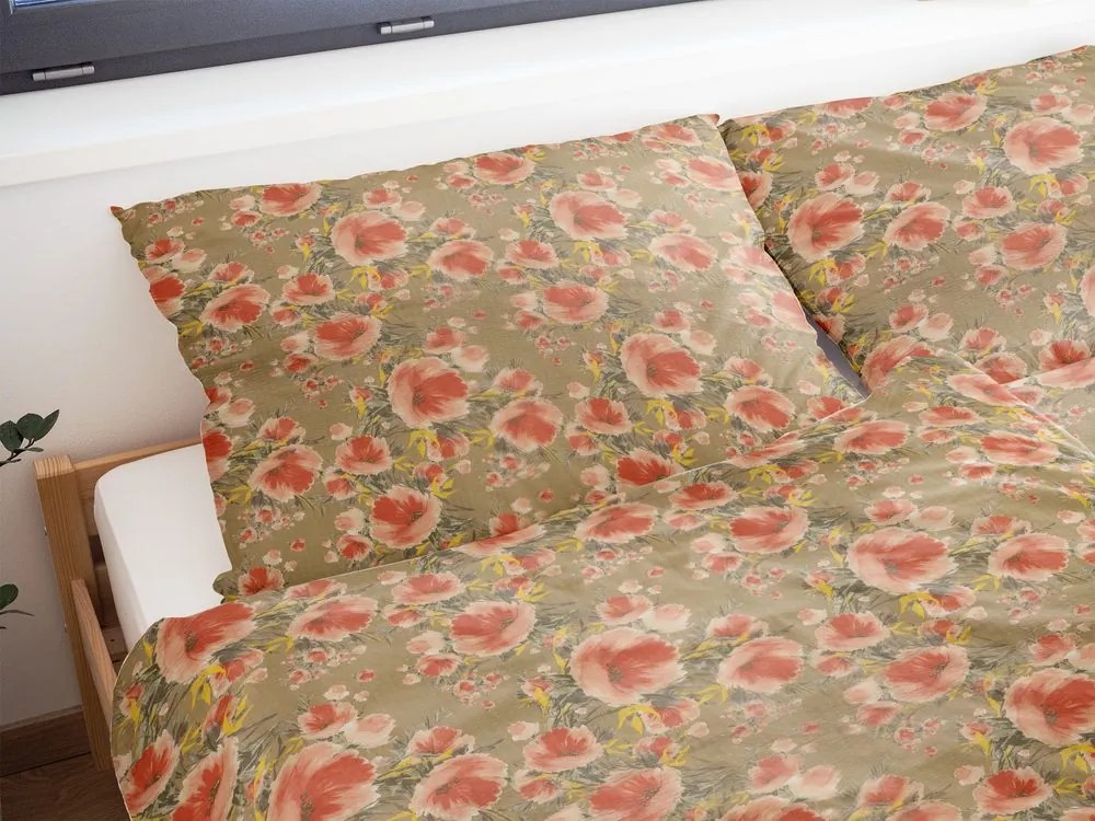 Polášek Krepové obliečky Drobné kvietky - Červená / béžová | 70 x 90 cm