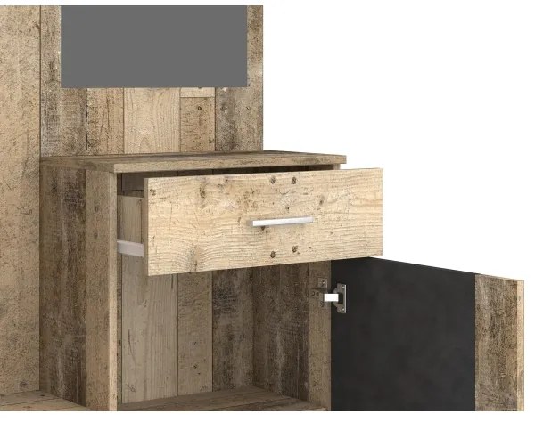 Stena za predsobo NOLAN z ogledalom, rjava/grafit