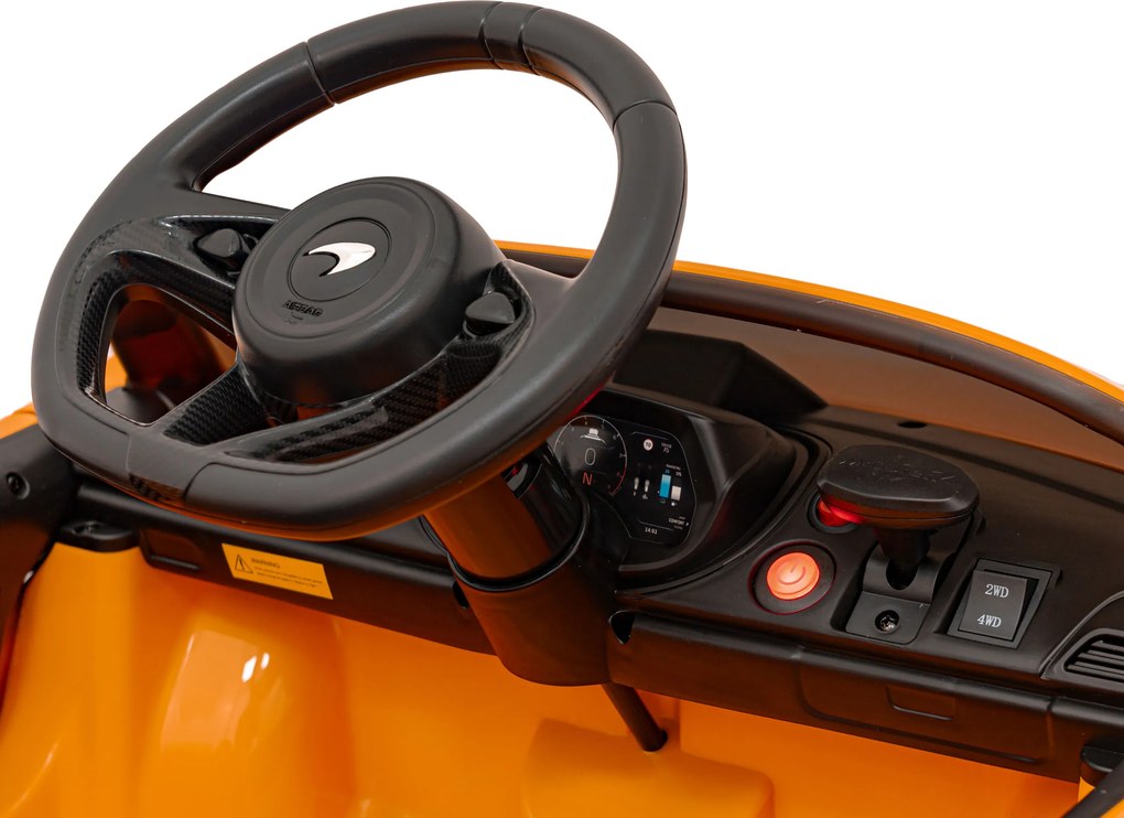 Ramiz McLaren Artur batéria pre deti Oranžová + pohon 4x4 + diaľkové ovládanie + pomalý štart + EVA + LED audio