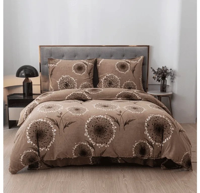Sada 2ks mikroplyšových obliečok PAMPELINO svetlohnedé + plachta mikroplyš SOFT 180x200 cm biela, dvojlôžko
