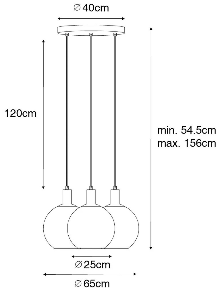 Dizajnové závesné svietidlo čierne so zlatým sklom 3-svetlo - Bert