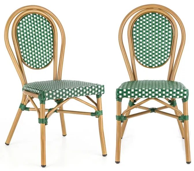 Montpellier GR, bistro stolička, možnosť ukladať stoličky na seba, hliníkový rám, polyratan, zelená