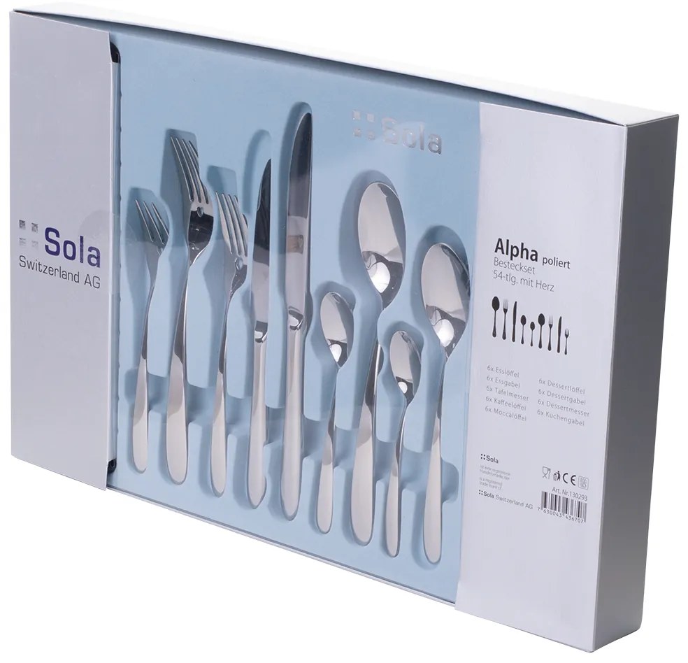 Príborový set so srdiečkom 54 ks — Alpha - 130293