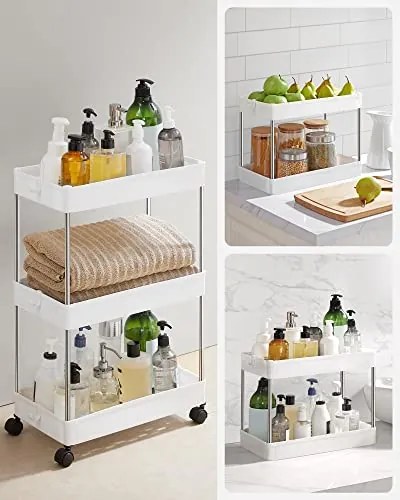 Kuchynský vozík s 3 priehradkami, biely, 60x40x22cm