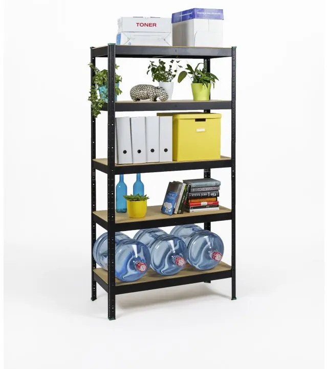 Fistar Regál 1800x900x300 mm lakovaný 5-policový, nosnosť 875 kg - ČIERNY