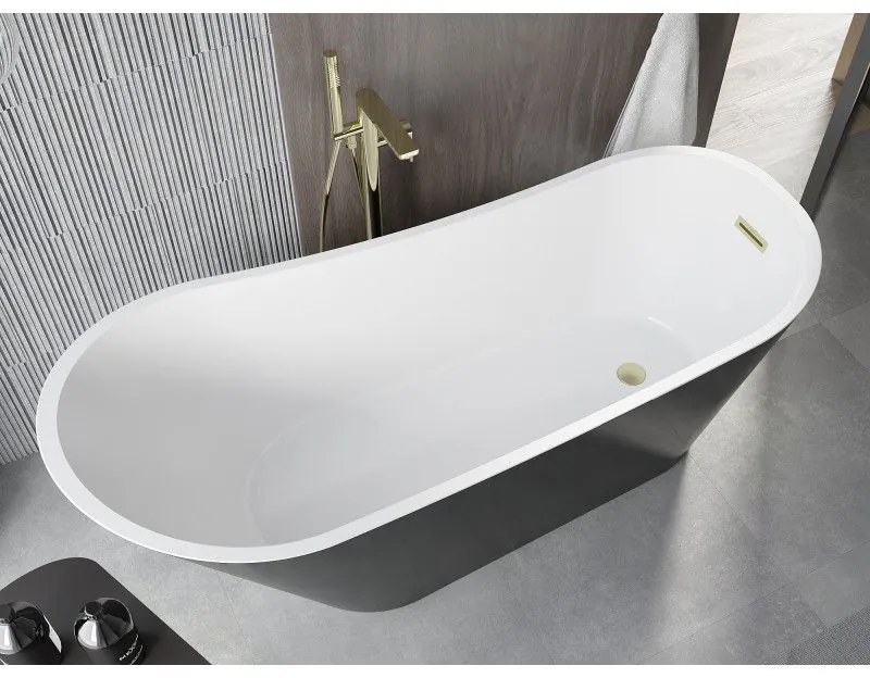 Mexen Alta, voľne stojaca vaňa 170 x 75 cm, biela-čierna, zlatý matný prepad, 52141707575-55